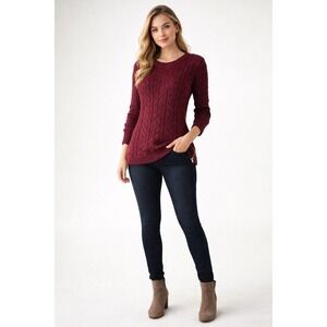 American Eagle Outfitters Womens Burgundy Cable Knit Zipper Side Sweater‎ Small